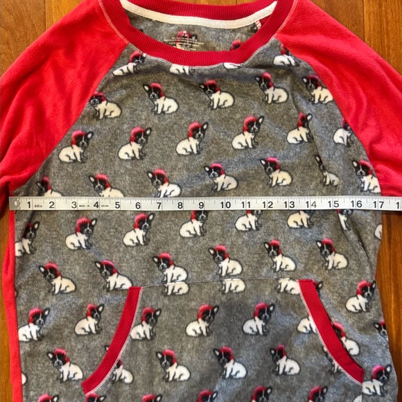 Juniors Red & Grey French Bulldog Christmas Print Pajama Set Top & Bottom Size M - Picture 5 of 6